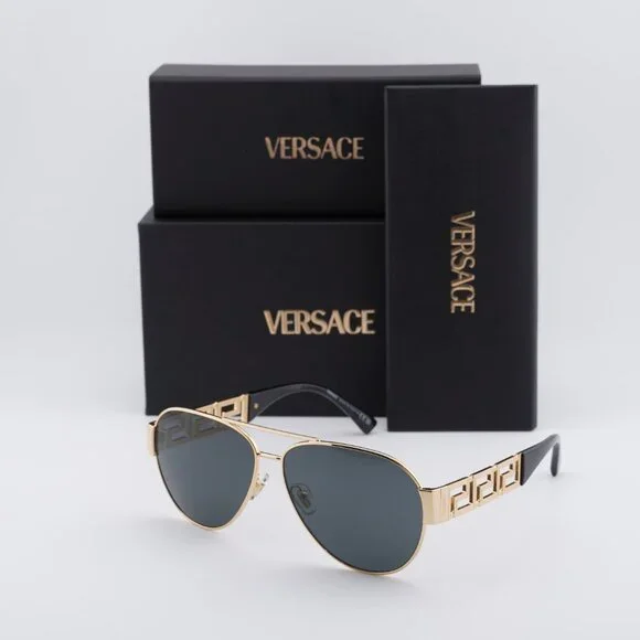 Versace VE2289 100287 Sunglasses Gold Aviator Frame, Dark Grey Lenses - Picture 9 of 9